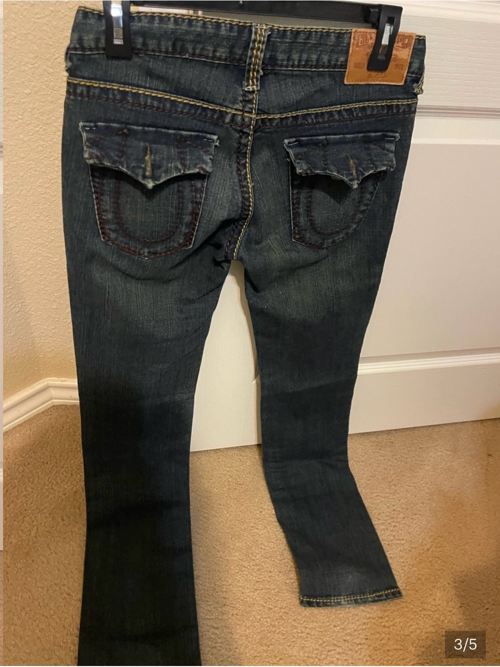 True Religion Dark Blue Boot Cut Jeans with Flap Back Pockets